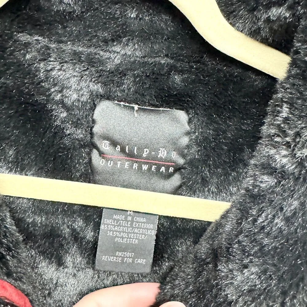 Tally Ho Jacket Women Size M Vintage Faux Sued Zip Up Stitched Boho Fur Down Red Size M - Image 2