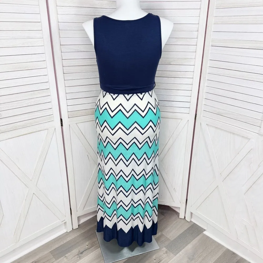5th & Love Chevron Stripe Sleeveless Maxi Dress Sundress Blue Teal XL‎ - Image 4