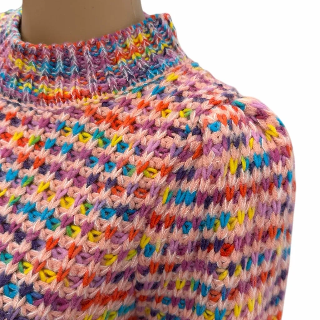 Dear John Puff Sleeve Multicolor Knit Sweater Womens Medium - Image 4