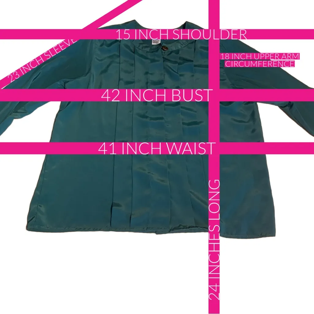 VINTAGE 1980'S LINDSEY BLAKE DARK TEAL PANEL PLEATED BUTTON DOWN BLOUSE (10) Green - Image 12