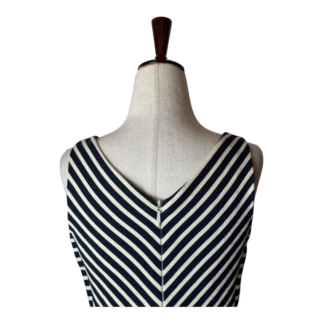 Maeve Anthropologie‎ Dress Women 2 Navy Blue Ivory Chevron Stripe Fit Flare Mini - Image 8