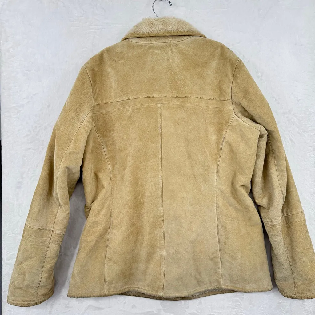 Penny Lane Coat Vintage 90s Y2K Beige Suede Sherpa Lined Button Front Pockets L - Image 2