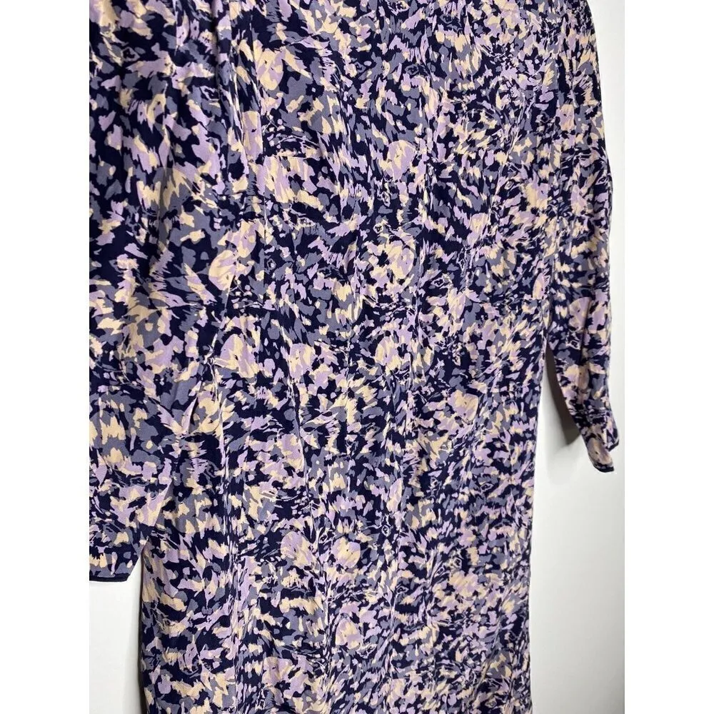 Club Monaco Dress Size 00 Women's Long Sleeve Floral 100% Silk Midi Multicolor - Image 3
