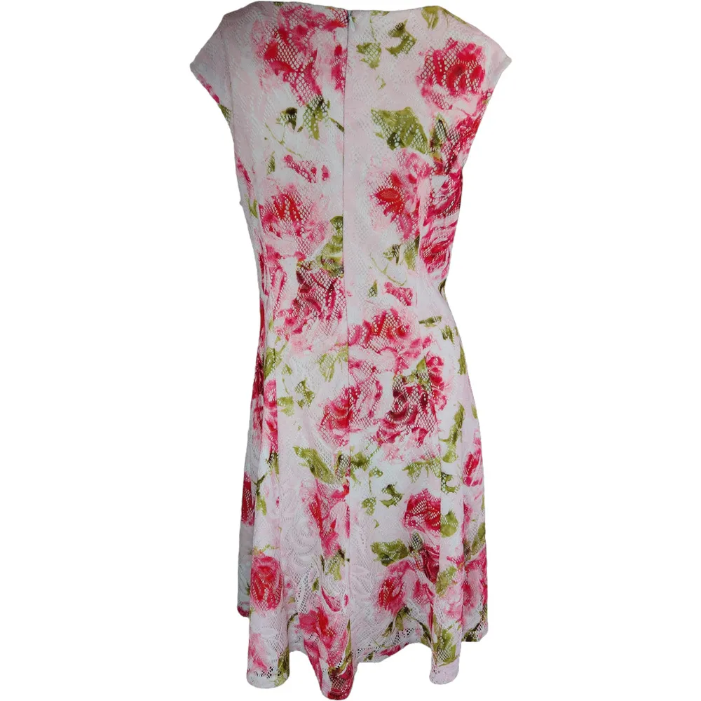 Studio One Womens 18 Sleeveless Floral Pink Roses Lace A-Line Dress Knee Length - Image 7