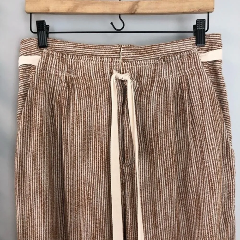 FREE PEOPLE Neutral Striped Caraway Light at Sunrise Cotton Crop Pants Sz 8 - Image 6