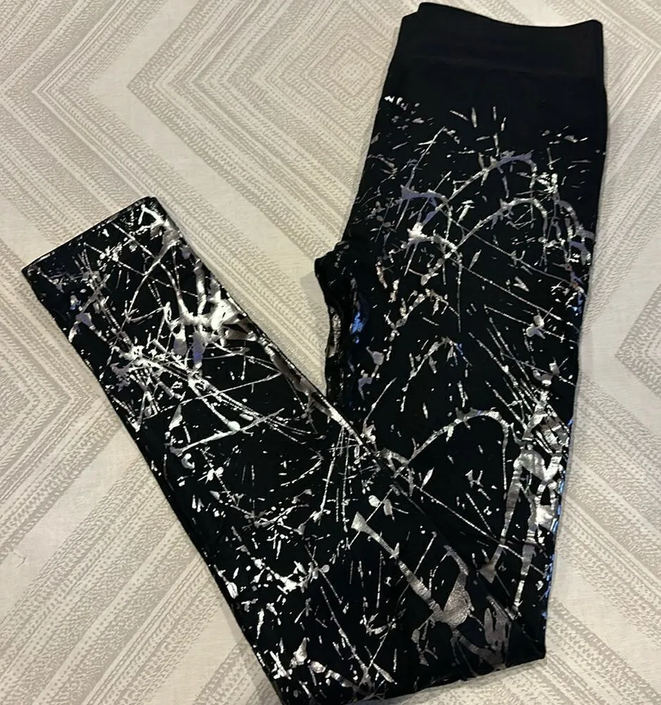 Electric Yoga Women’s Black with Silver Splatter Fleece Lined Leggings - Image 1