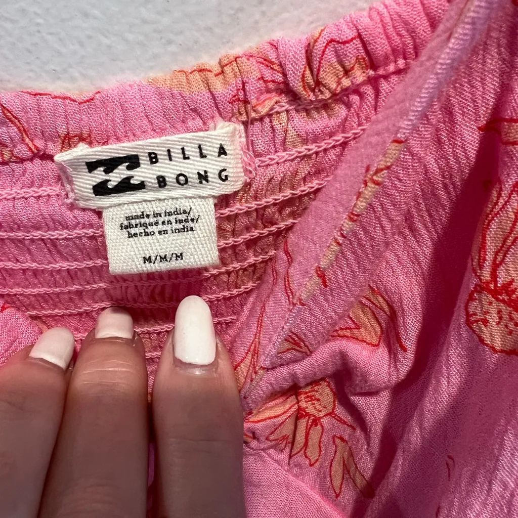 Pink floral  billabong long sleeve med dress - Image 3