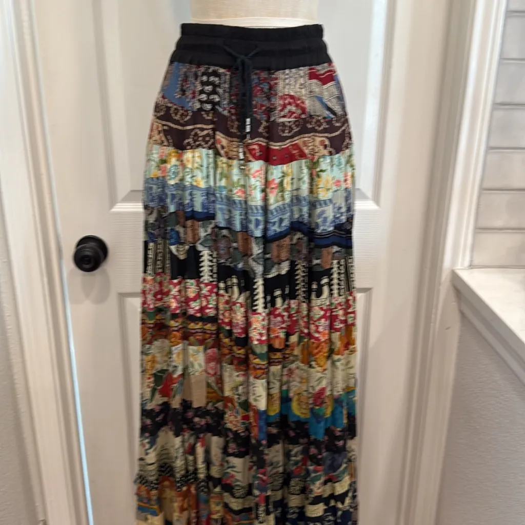 Vintage patchwork floral mixed print midi skirt ONE SIZE Black Size undefined - Image 9