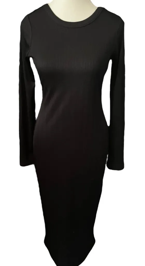 River Island Mamma Collection Black Long Sleeve Dress Open Back Bodycon Size 8 - Image 1
