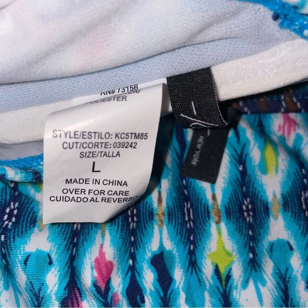 Blue Abstract Printed Halter Swim Bikini Tunic Top Large - Image 5