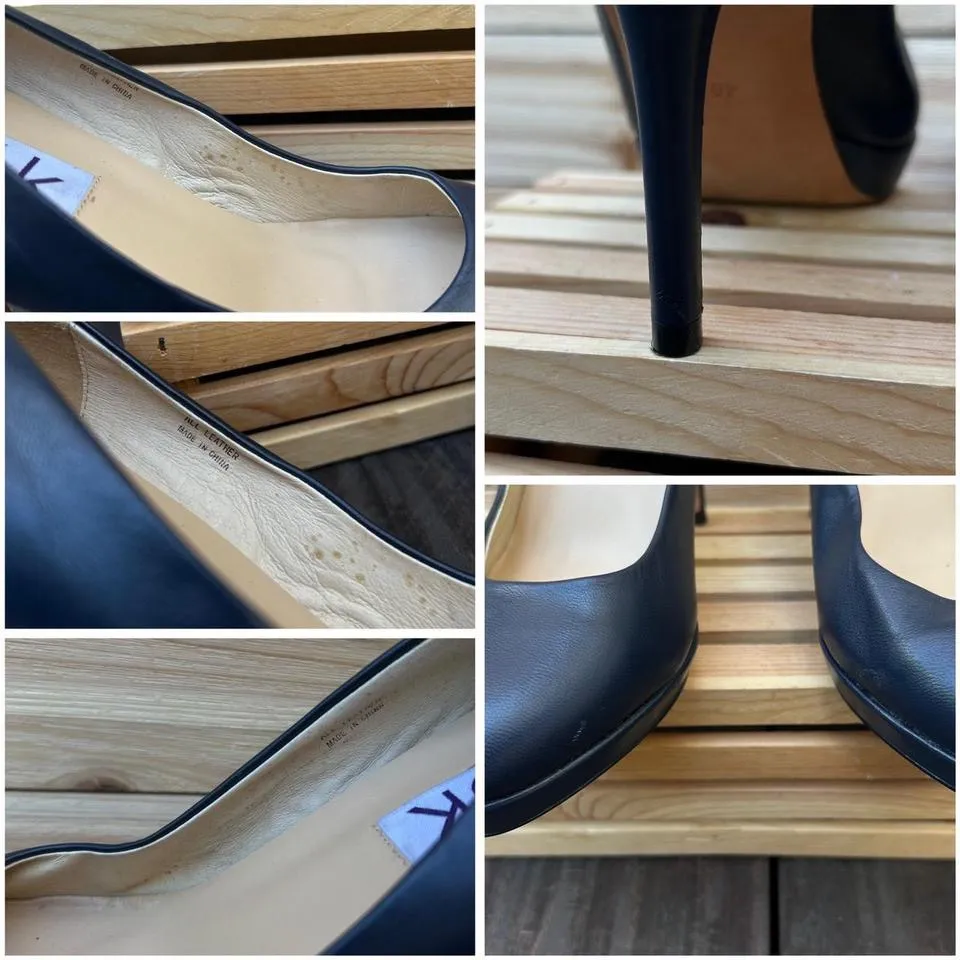 Vintage Navy Blue Leather New York Look Heels w/ Round Toe Size 9.5 - Image 7