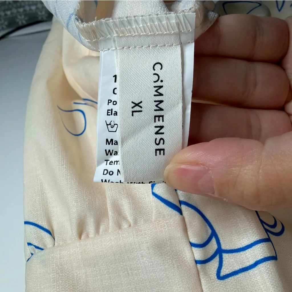 NWOT Commense Ciao Wine Cream Blue Graphic Babydoll Ruffle Dress XL Oversized - Image 4