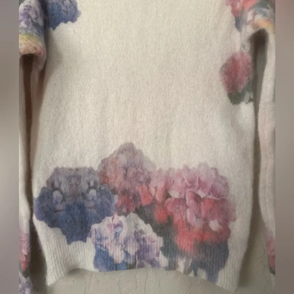 Bianco & Blu Italy Hydrangea Flower Sweater Mohair Wool Lightweight Cream Size M Purple Size M - Image 4