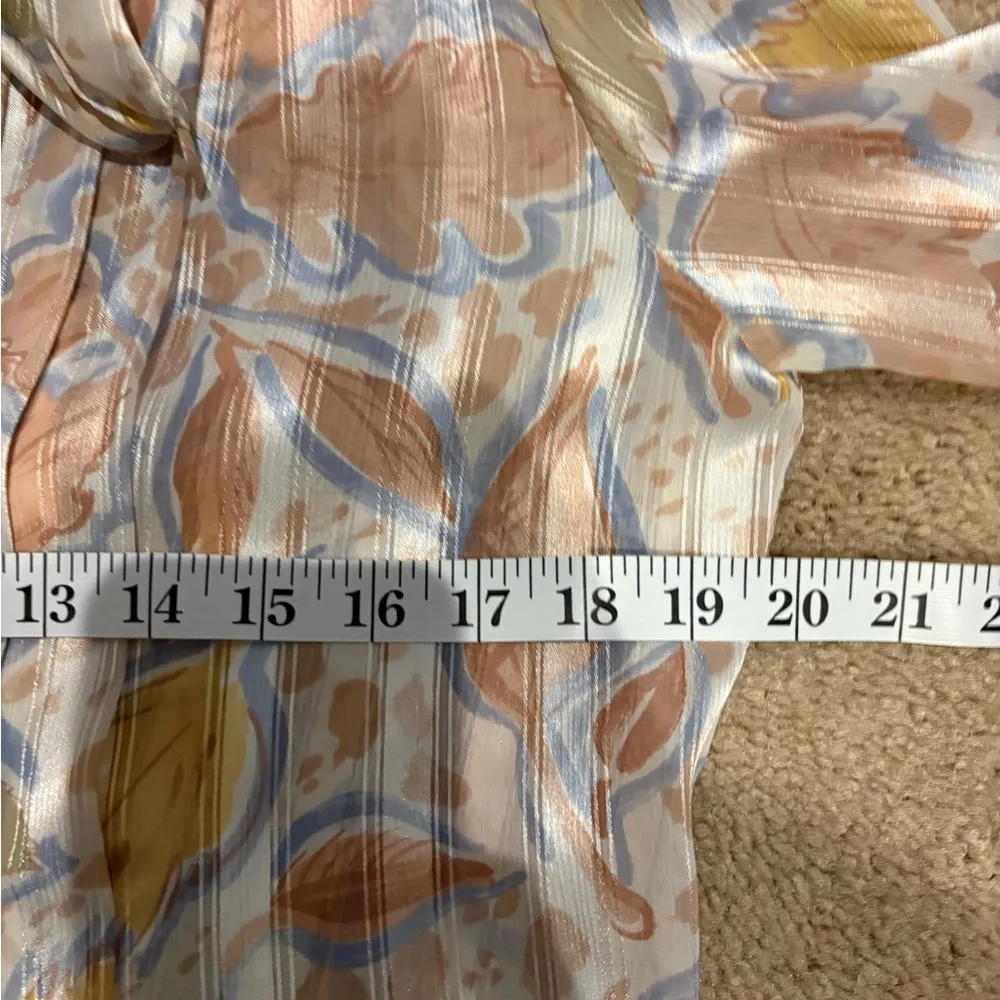 Vintage Shiny Floral Pastel Peters 80s Ashley boho floral ShoulderPads blouse 10 Blue - Image 11