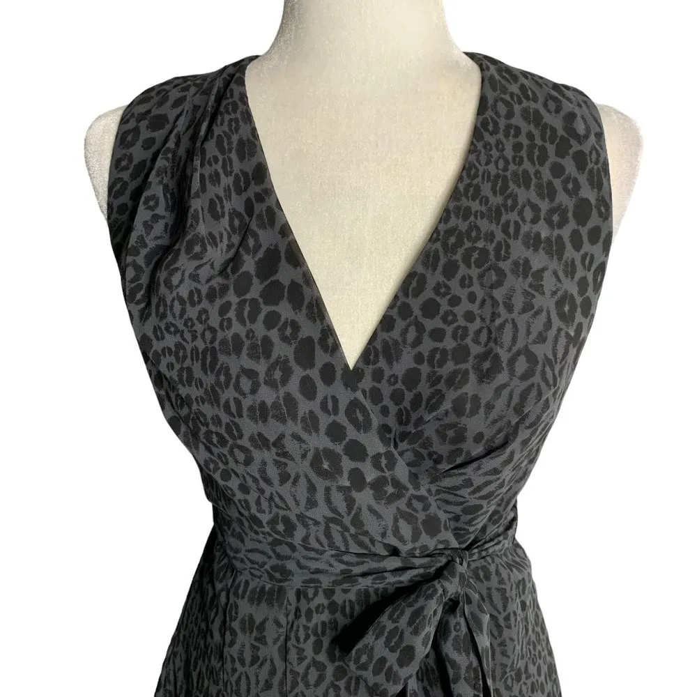 Kirna Zabete for Target Faux Wrap Dress 6 Grey Leopard Print Chiffon Lined Zip - Image 2