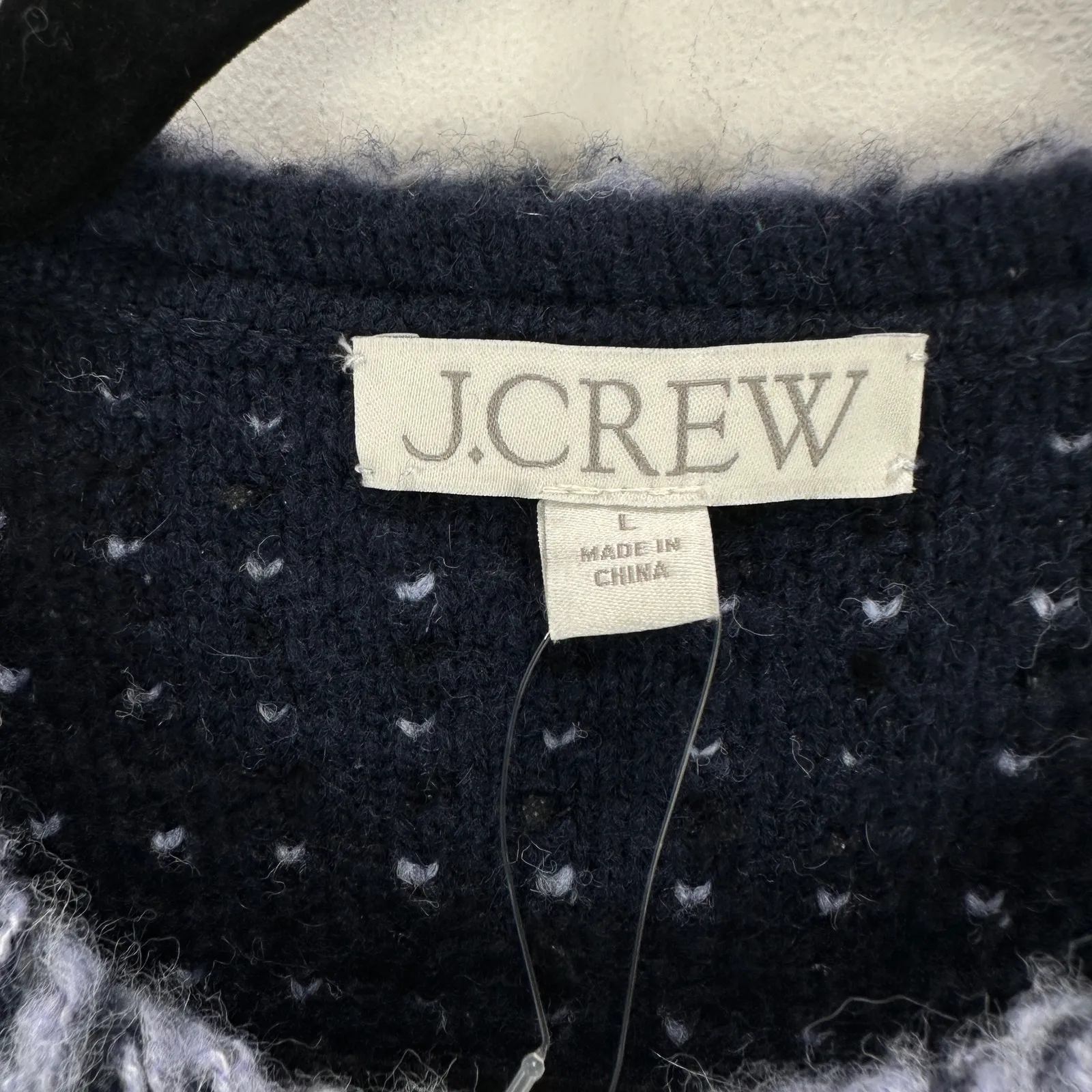 J.Crew Cropped Lady Jacket Marled Yarn Wool Blend Preppy Navy Blue Large NWT - Image 8