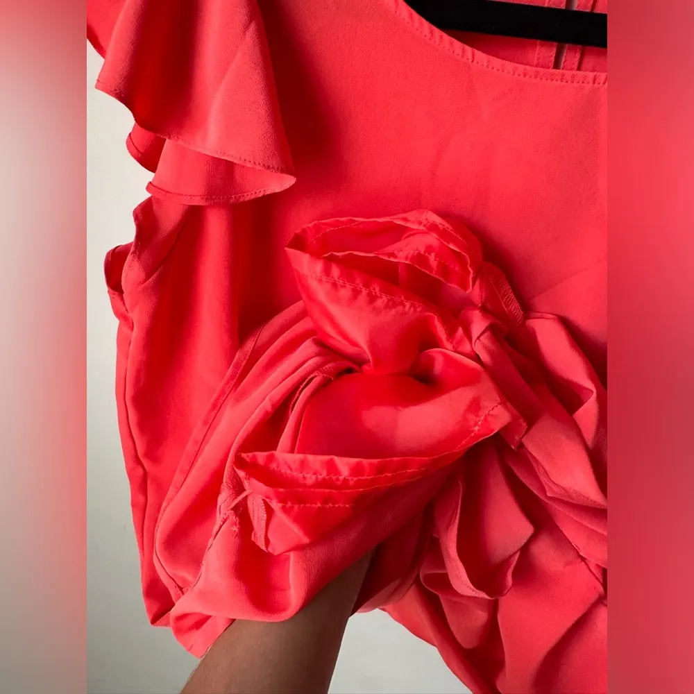 Covington Sheath Dress Womans Sz 6 Pockets Ruffle cap sleeves Draw String Orange - Image 3