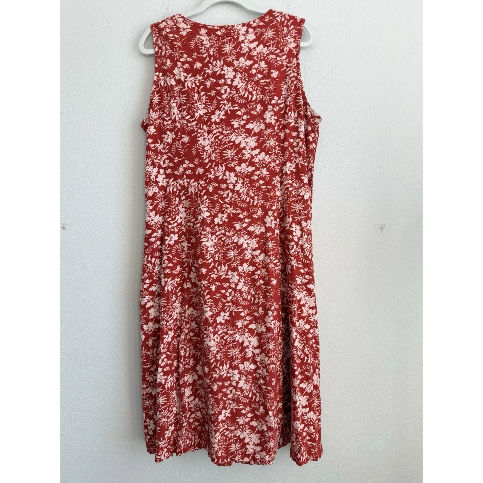 Chadwicks Of Boston Red Floral Linen Pintuck Sleeveless Midi Dress Women Size XL - Image 2