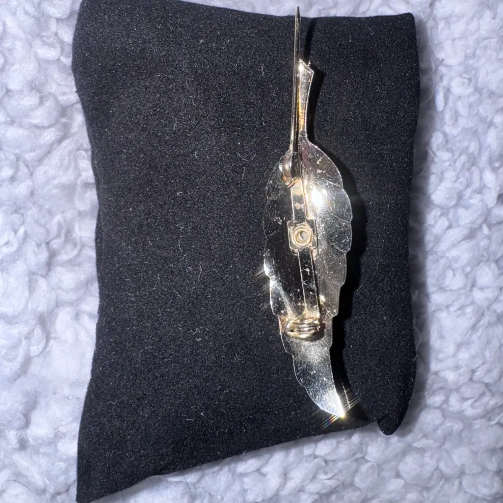 Gold Leaf Brooch with Pearl Accent - Image 3