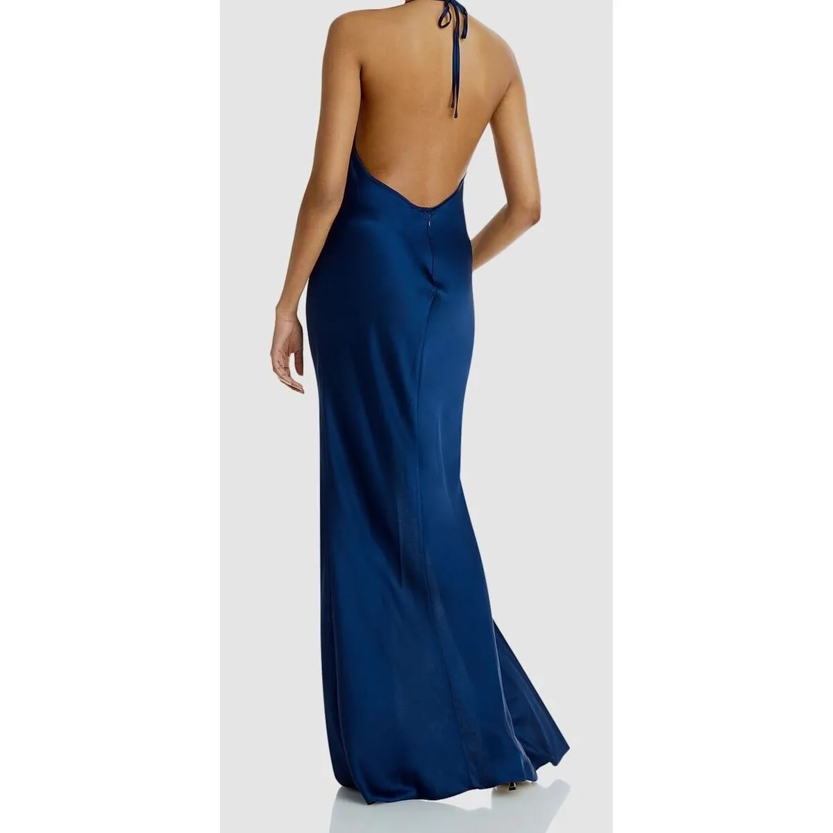 NWT RAMY BROOK Dark Navy Blue Plunging Neckline Halter Tie Valentina Gown Size 6 - Image 2