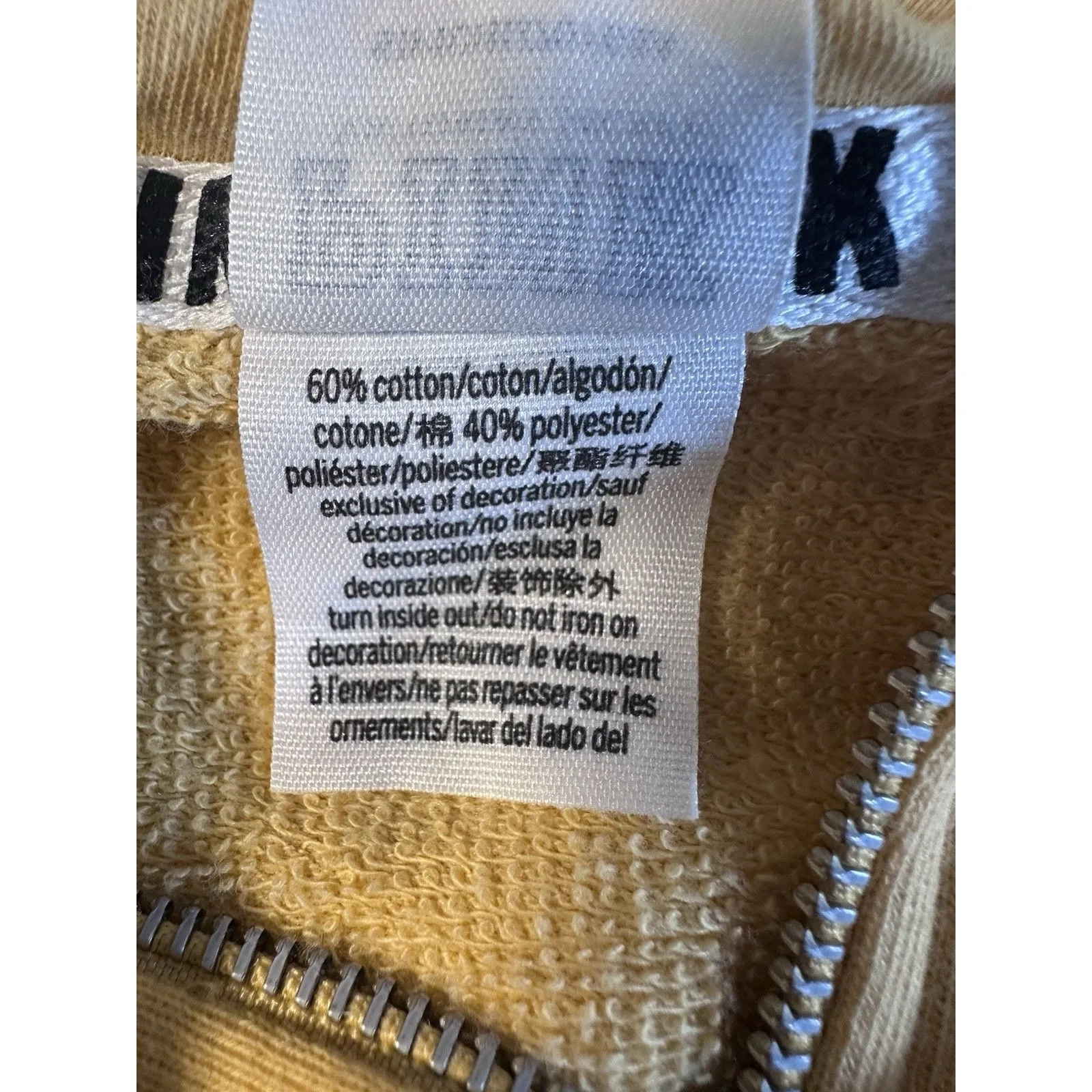 VS PINK Half Zip Hoodie Mustard Yellow Floral Embroidered Hood Sweatshirt Sz S - Image 9