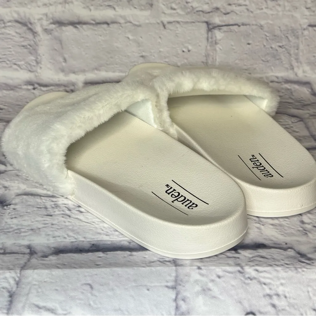 Auden Cream Fuzzy Slide Slippers White Size 9 - Image 3