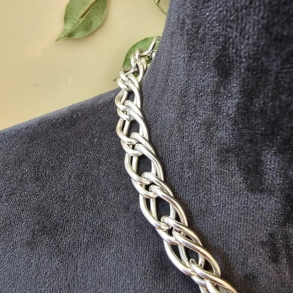 Womens Silver Tone Punk Chunky Cuban Thick Chain Choker Necklace with Hook & Eye - Image 5