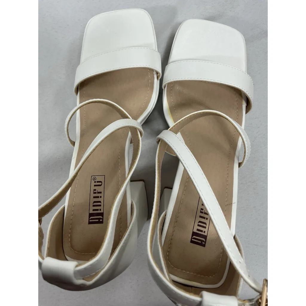 Womans Inifu Strappy Slipon Platform Sandals 8.5 White Open Toe Buckle Heel NWOT - Image 6