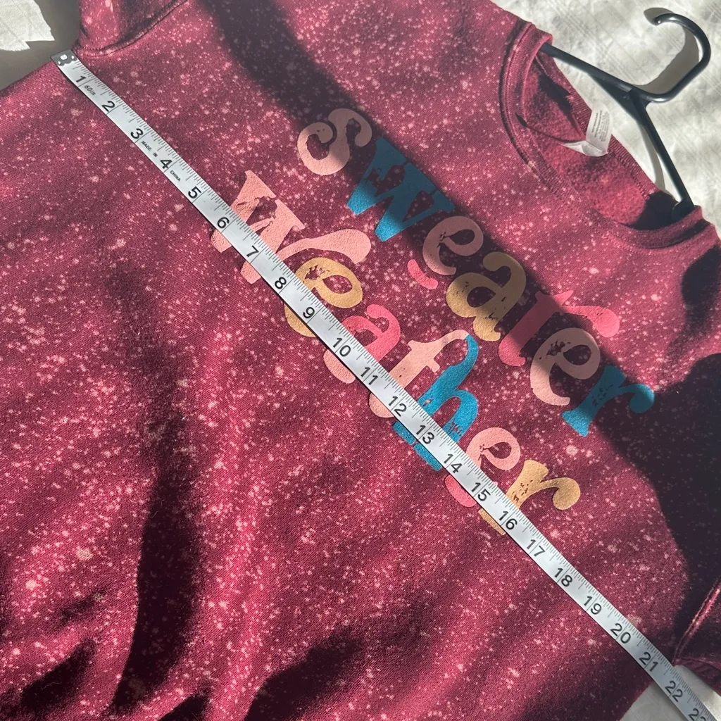 "Sweater Weather" Bleached Crew Neck Burgundy Size Medium - Image 7