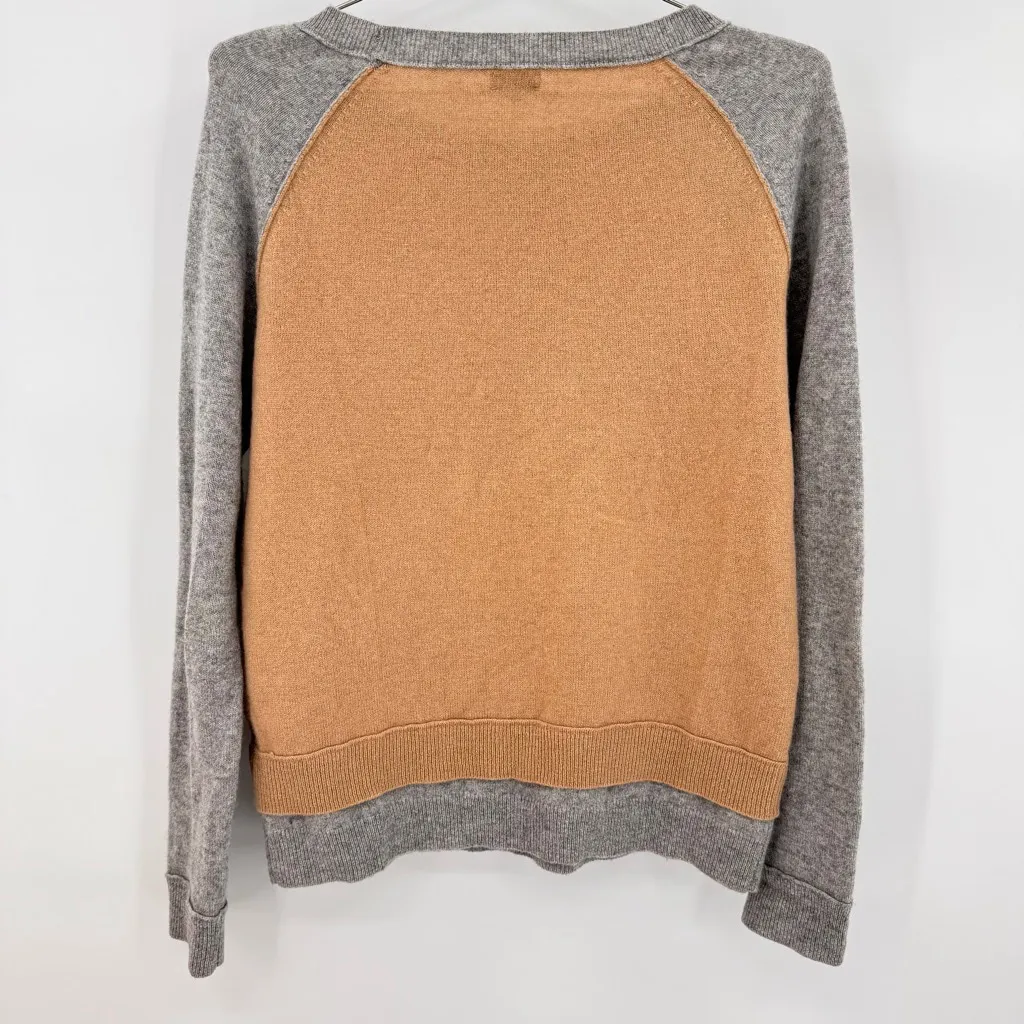 Halogen 100% Cashmere Sweater Tan Gray Raglan Sleeve Preppy Crewneck Size Medium - Image 4