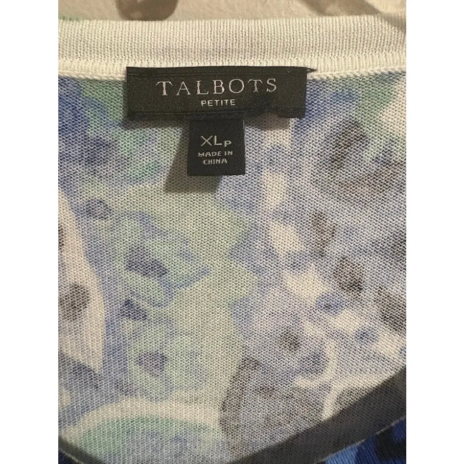 Talbots Blue Paisley Print Cotton Blend 3/4 Sleeve Cardigan Petite Size XL - Image 3