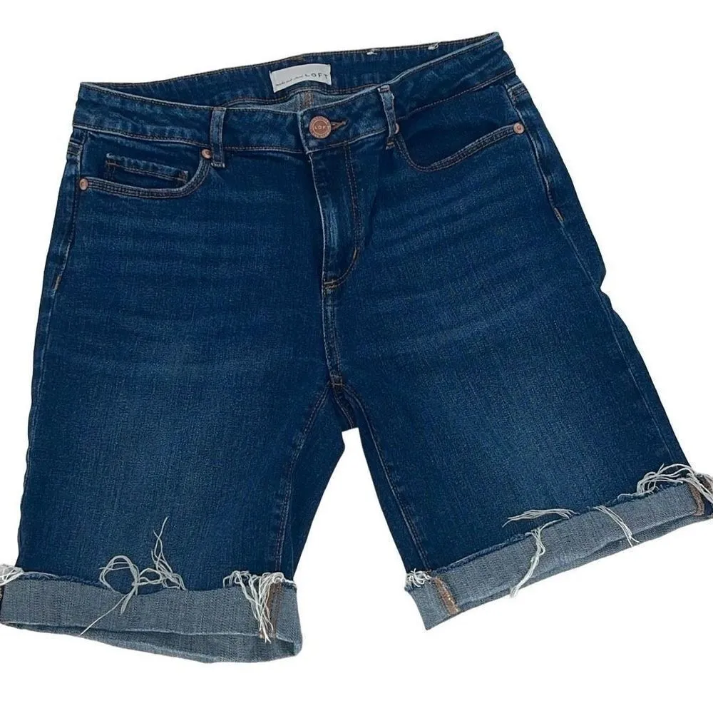 LOFT Womens Jean Shorts Bermuda Cuffed Denim Stretch Pocket‎ Blue Size 4/27 - Image 2