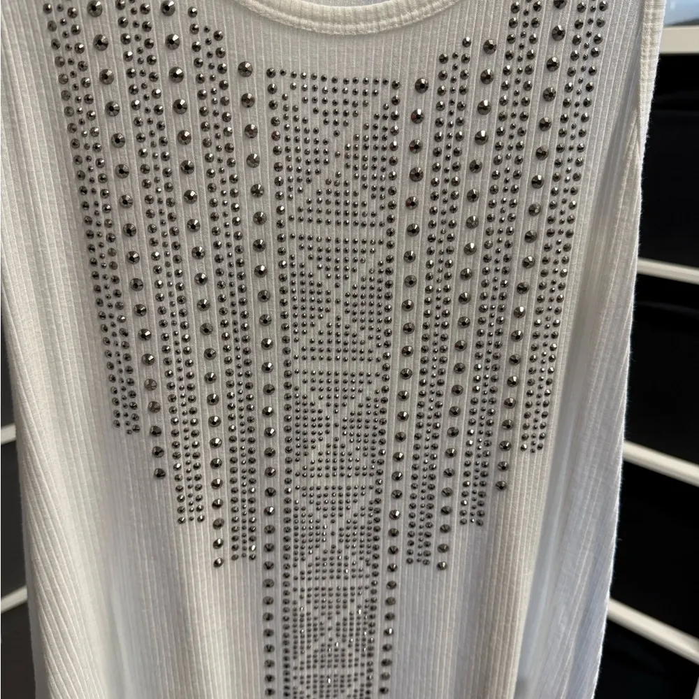 Vocal Vintage Y2K White Crystal Studded Embellished Tank Top - Image 2
