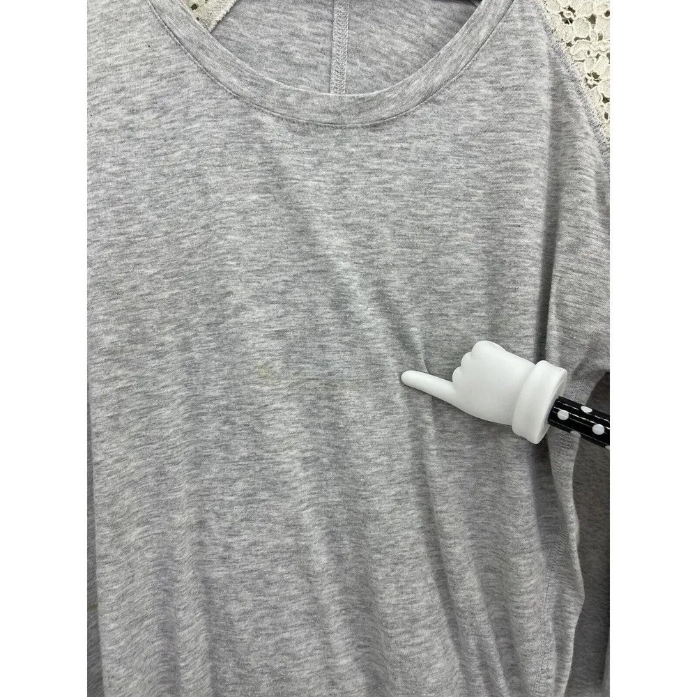 Express Women's Raglan Shirt Lace 3/4 Sleeve Gray Marled Size Medium Scoop Neck - Image 5