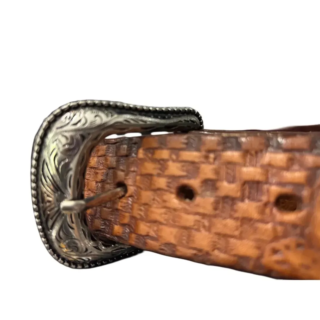 Horse embossed leather hand tooled belt 30 Brown - Image 2