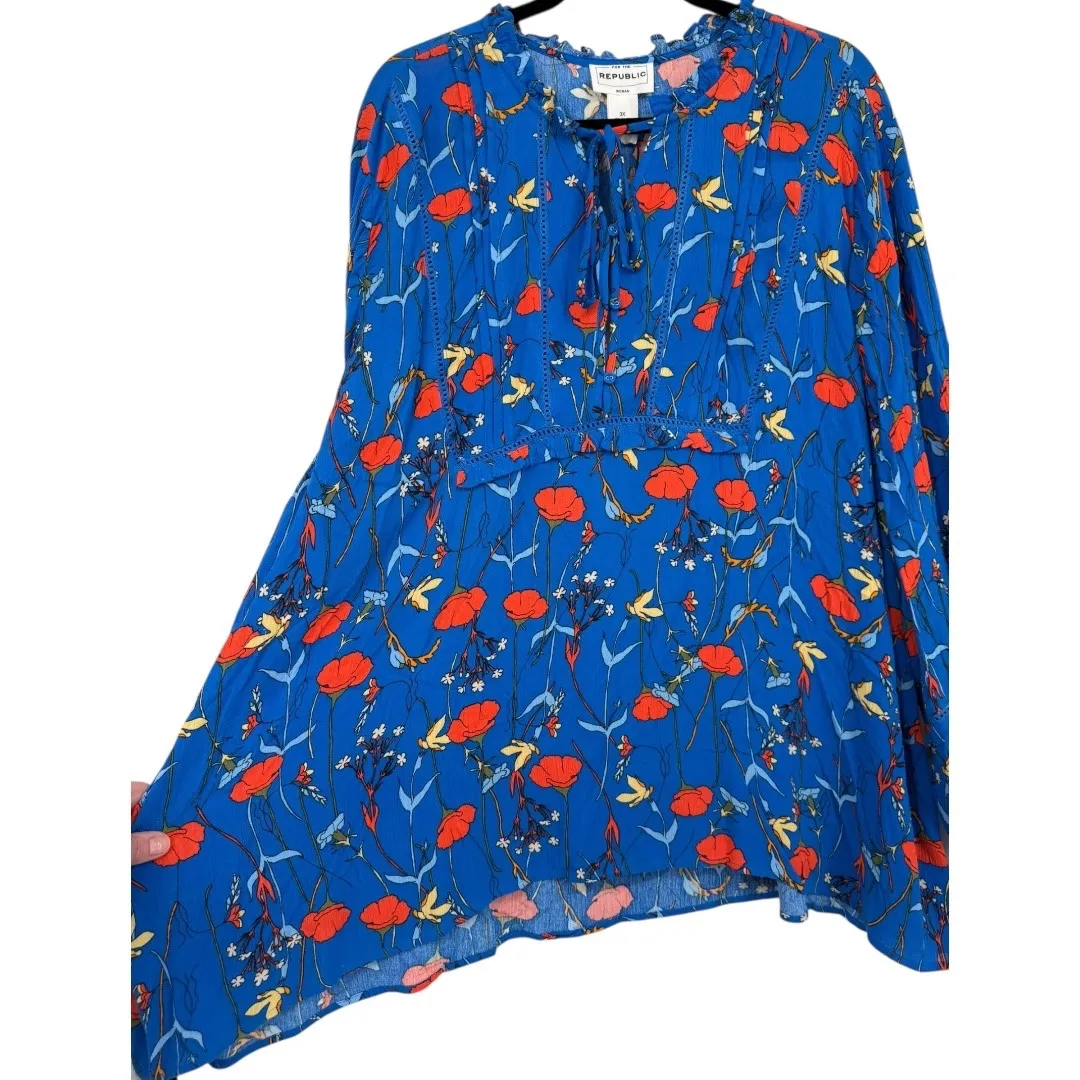 NWT For The Republic Womens Floral Print Tie Neck Long Sleeve Blouse Top Size 3X - Image 9