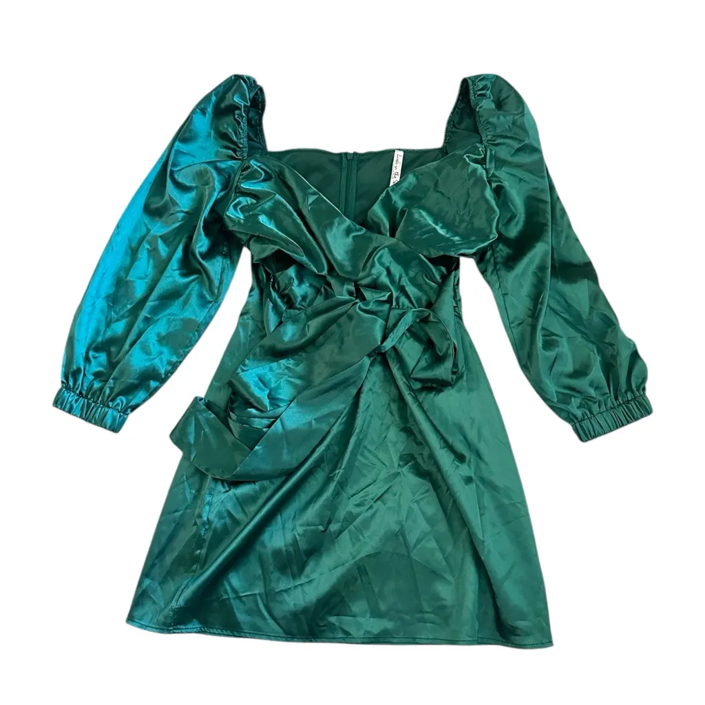 Lucy In The Sky Miley Puff Sleeve Wrap Dress In Hunter Green - Image 2