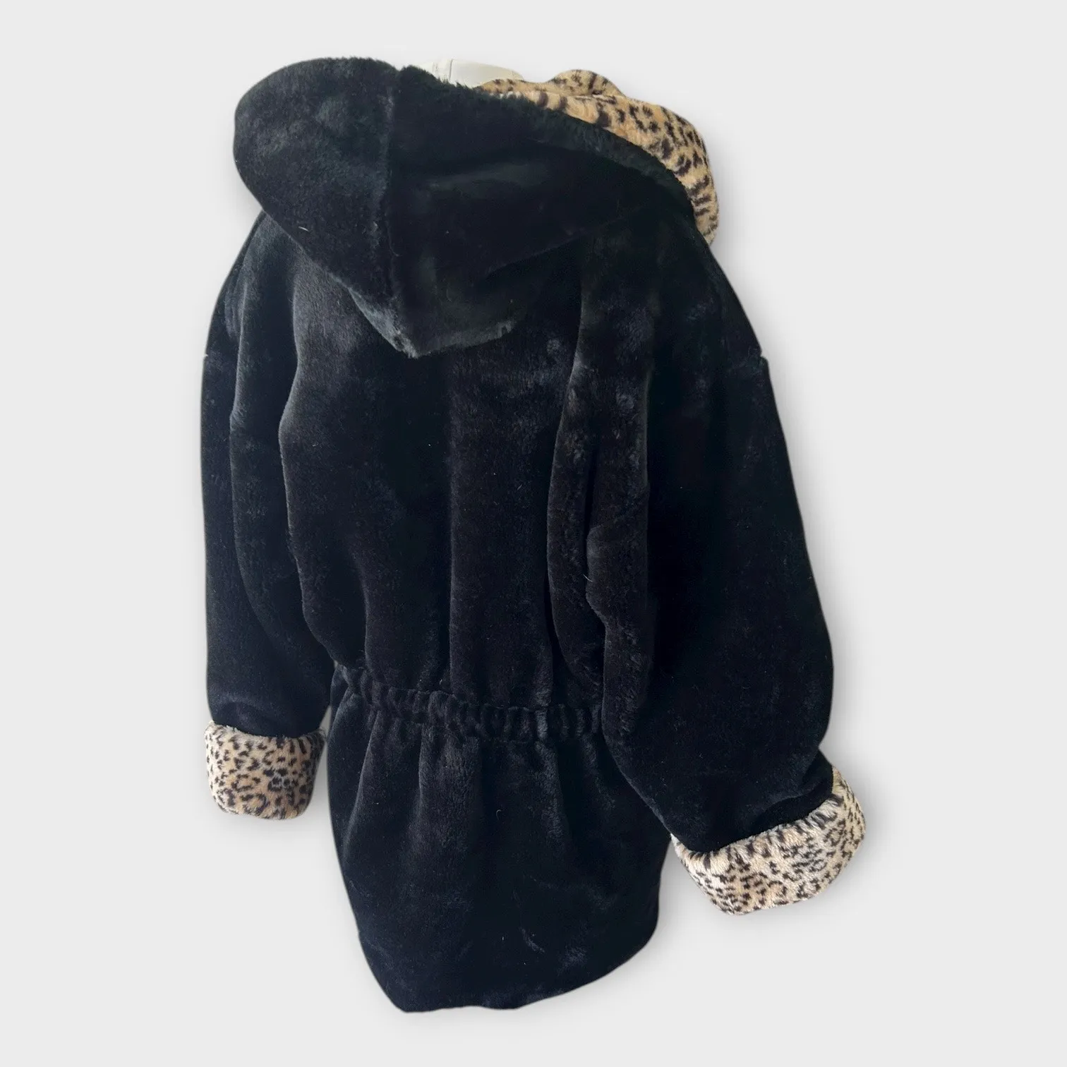 Vintage Monterey Fashions Faux Fur Coat Leopard Print Black Belted Women’s Large - Image 8