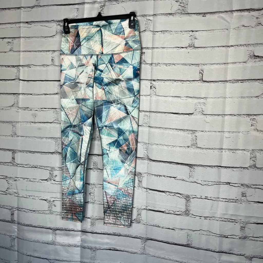 Evolution and Creation Geometric Blue and Pink Leggings SZ M High Waist Yoga Y2K - Image 8