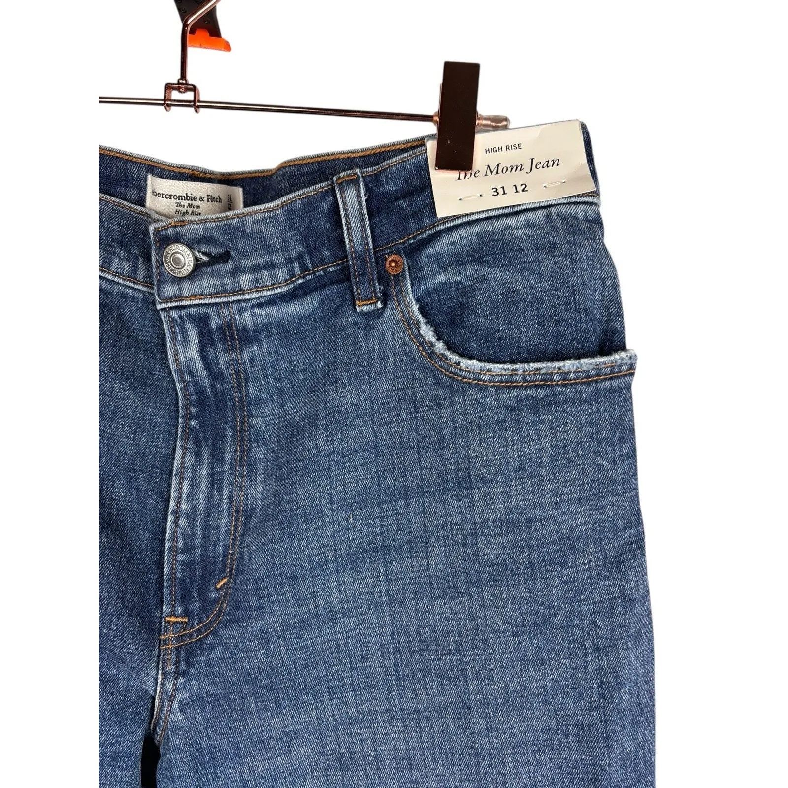 Abercrombie & Fitch High Rise Mom Jean Medium Wash Women size 31/12 New With Tag - Image 3