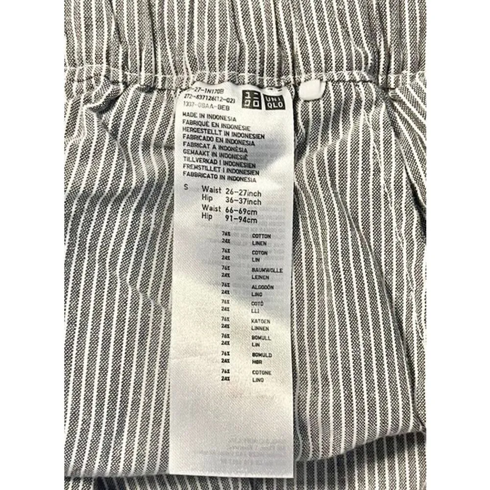 Uniqlo Striped White and Grey Linen Cotton Blend Pull-on w/Cord Shorts sz. S - Image 3