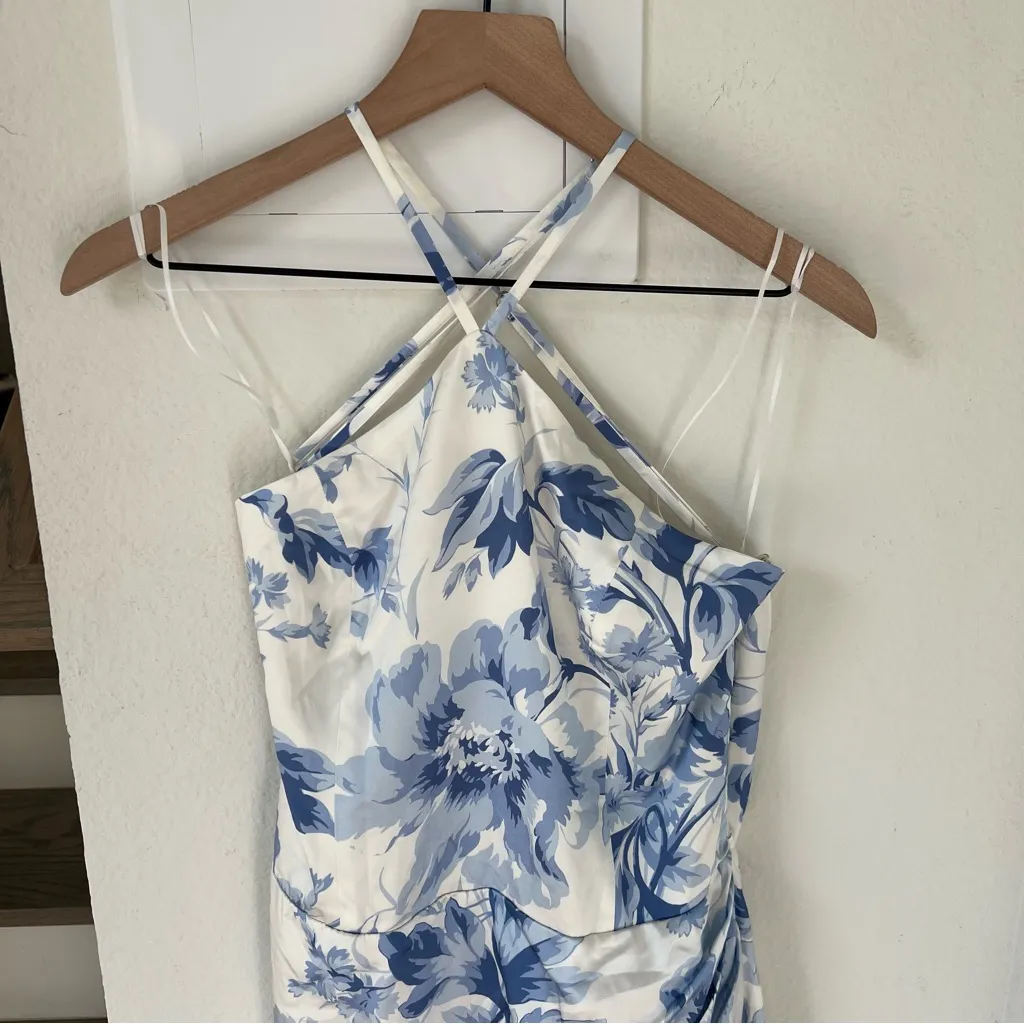 NWT Reformation Myla Silk Maxi Dress in Blue and White Meringue - Image 9