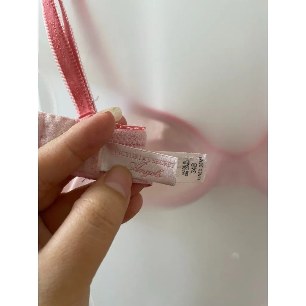 Victoria’s Secret Y2K Angels Lace Pink Convertible Bra 34B floral trim - Image 7