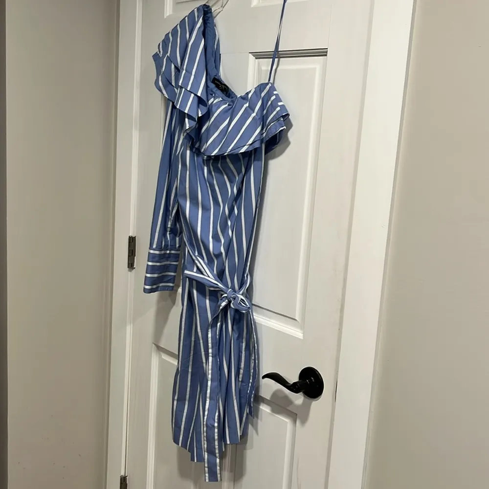 Banana Republic One Shoulder Belted Stripe Dress Size 6 Tall - Image 6