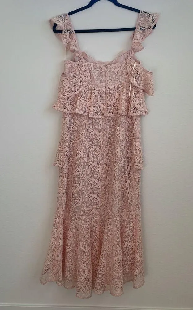 AMUR light pink high low lace tiered midi dress 6 NWT - Image 10