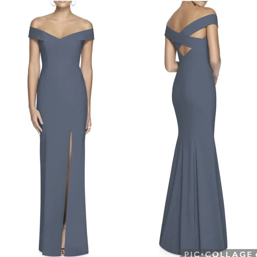 Dessy Collection 3012 Off The Shoulder Crossback Gown Silverstone 4 - Image 2