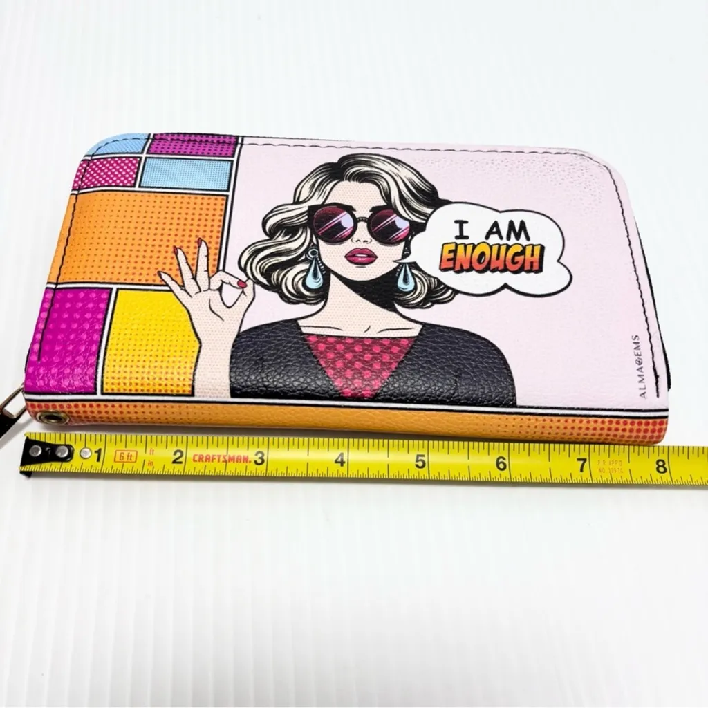 I Am Enough Women's Personalized Custom Wallet, All Over Print Leather Wallet Pink - Image 3