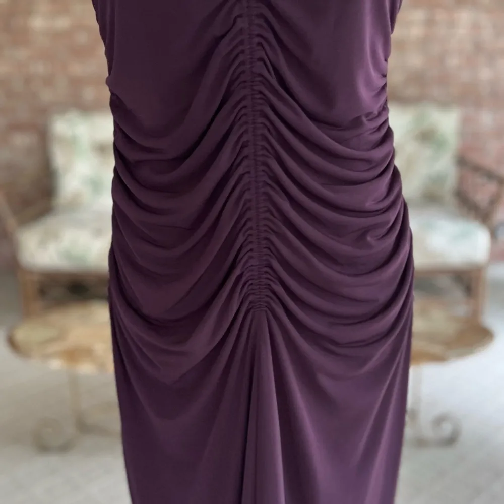 NEW Calvin Klein Dress Purple Ruched Jersey Knit Midi Small Wedding Party Brunch - Image 4