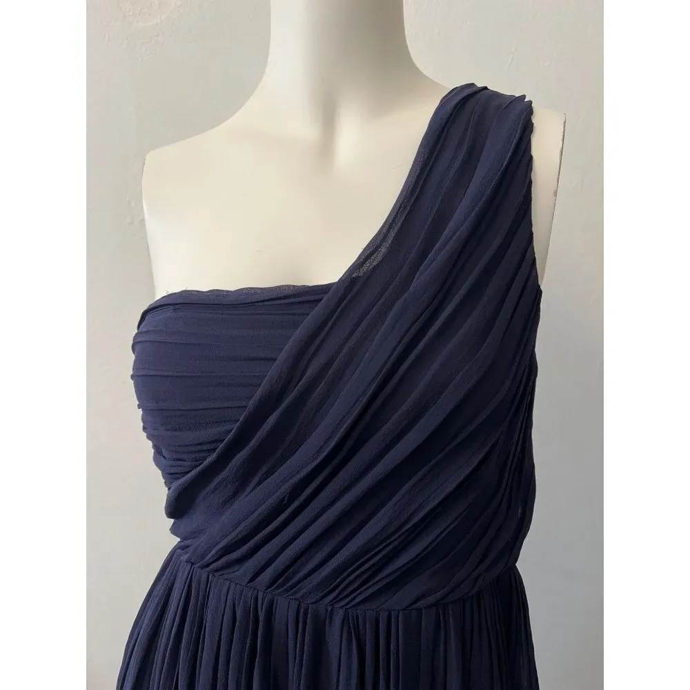Theory Taliana Georgette silk navy one shoulder Grecian crepe cocktail dress 2 - Image 11
