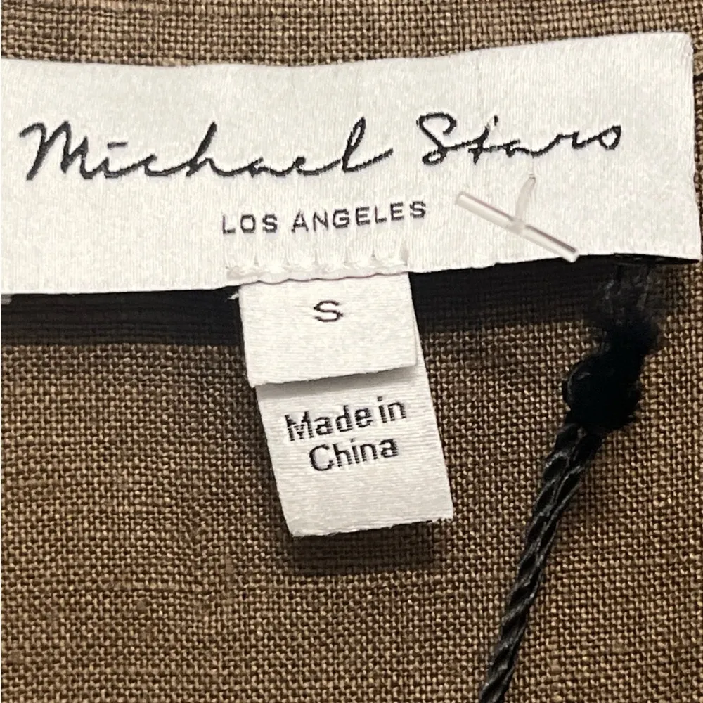 NEW MICHAEL STARS greta short sleeve linen dress dolmam brown khaki size small - Image 9